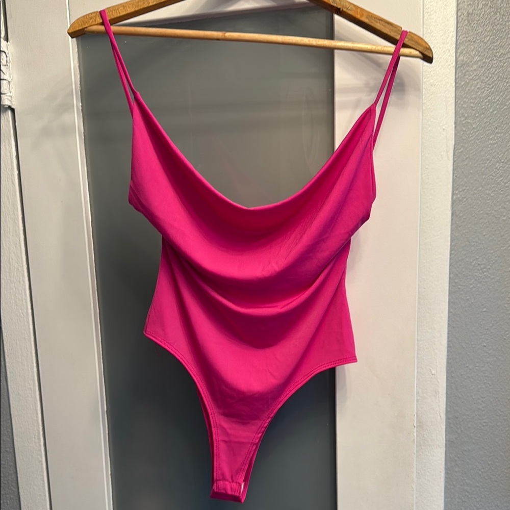 Hot Pink Draped Bodysuit